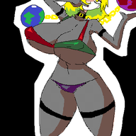 1girl artist:2hufag bikini blonde_hair bodysuit globe hecatia_lapislazuli touhou // 400x400 // 22KB