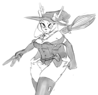 1girl artist:unknown black_gloves bottomless cleavage furry gloves Pseudoregalia pubic_hair stockings sybil witch // 883x862 // 127KB