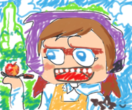 1girl apple blue_eyes brown_hair colored cooking_mama_(series) food mama reaction_image starman // 3000x2500 // 4.0MB