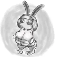 1girl artist:piopoi breast_grab breasts bunny cleavage ganbare_goemon gigantic_breasts greyscale helmet hot huge_breasts monochrome rabbit rabbit_girl sketch sweat sweating tagme // 828x817 // 71KB