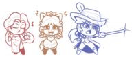 3girls artist:karmacolorcat chibi pauline princess_daisy princess_peach super_mario // 601x270 // 106KB