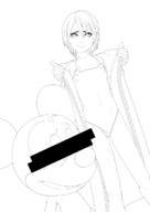 1boy 1girl artist:john_doe censored disney kingdom_hearts lineart mickey_mouse short_hair sweat thong xion // 905x1280 // 280KB