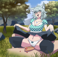 1girl animal_ears artist:pufflestown dress flashing hot_dog na'el panties upskirt xenoblade xenoblade_chronicles_3 // 2100x2061 // 3.7MB