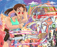1girl colored cyborg fight lara_croft parody robot starman sunglasses tomb_raider // 3000x2500 // 1.9MB