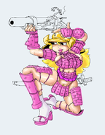 1girl armor artist:grey gun huge_breasts princess_peach samurai_armor super_mario sword // 679x877 // 222KB