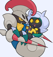 1boy 1girl artist:gholdenhoe baby bug colored cute escavalier family fang hair horns kaburion Karrablast karratarch pokemon pokemon_teraleak // 945x1000 // 242KB