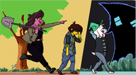1girl 3boys artist:unknown asriel cyber_world deltarune excited gaster hand_on_head kris pointing running susie talking tree unamuses walking // 1285x709 // 213KB