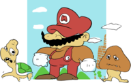 1boy artist:rider background black_eyes colored gloves goomba hat koopa koopa_troopa mario mustache overalls super_mario tears // 433x275 // 65KB
