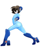 1boy bayonetta bayonetta_(series) bulge colored cosplay crossover gun mega_man mega_man_(series) trap // 1440x1920 // 469KB