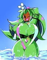 1girl artist:gerard_burn blaster_master_zero blaster_master_zero_2 cleavage colored huge_breasts kanna sling_bikini water // 1082x1371 // 1.2MB