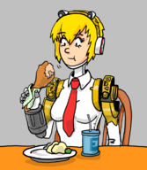 aigis artist:bishopbb colored e-tank eating energy_tank food mega_man_(series) persona_(series) persona_3 shin_megami_tensei thanksgiving // 1000x1148 // 396KB