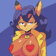 1girl artist:iggy_bomb beauty_mark black_eyes breasts carmelita_fox colored earrings furry open_shirt pasties sly_cooper_(series) smile // 2000x2000 // 552KB