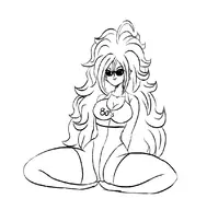 1girl android_21 artist:goseb90 dragon_ball_fighterz dragon_ball_z dragonball_z earrings long_hair one-piece_swimsuit shades sitting sketch smile sunglasses swimsuit thigh_highs // 1088x1104 // 254KB