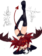 1girl artist:brialzebubbie ass disgaea etna pigtails red_hair sketch thigh_highs tongue_out wings // 1055x1389 // 730KB