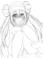 1boy 1girl artist:ether_core blush bottomless breasts cowgirl_position feet hair_bun huge_breasts lineart monochrome nipples penis pokemon pokemon_bw2 pussy rosa sex smile twintails // 843x1130 // 497KB