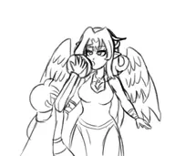 1boy 1girl artist:goseb90 food goddess_ilias luka monster_girl_quest pie pointy_ears sketch wings // 657x585 // 106KB