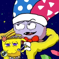 1boy blue_eyes bow clock colored cup drink fangs galactic_nova hat kirby_(series) marx nova space stars wings // 600x600 // 178KB