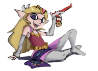 1girl artist:justdavefnd blonde_hair colored dress hat inkling inkling_girl link long_hair nes_zapper nintendo pointy_ears princess_zelda purple_eyes splatoon the_legend_of_zelda toon_zelda wind_waker // 1800x1300 // 965KB