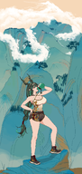 1girl artist:unknown background drinking fog gourd granblue_fantasy gym_clothes horns long_hair mist mole mountains Payila tree // 1000x2100 // 636KB