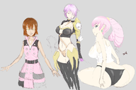 1girl ass blue_eyes brown_hair colored earrings fire_emblem fire_emblem_heroes from_behind gunnthra in isabella_valentine ivy kairi kingdom_hearts looking_back necklace pink_hair ponytail short_hair sitting soulcalibur yellow_eyes // 5000x3317 // 6.0MB