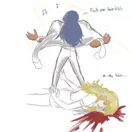 artist:tifa_poster azrael blazblue blazblue_cross_tag_battle blood crossover music_note rwby text yang_xiao_long // 2048x2048 // 432KB