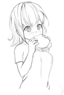 1girl artist:tttt burger chiaki_nanami danganronpa danganronpa_2 eating food short_hair sketch // 347x515 // 70KB