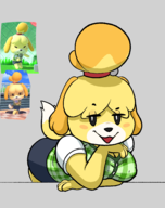 1girl animal_crossing anthro artist:halfdime bending_over bent_over colored furry isabelle looking_at_viewer reference wip // 3000x3800 // 2.0MB