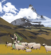 1girl artist:jnrbtts fia landscape riviera riviera_the_promised_land sheep // 875x950 // 251KB