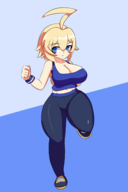 1girl ahoge artist:iggy_bomb blazblue blonde_hair blue_eyes bracelet colored es gym_clothes short_hair // 1600x2400 // 464KB