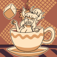 1girl artist:bonitanon cleavage coffee helltaker lucifer nude // 768x768 // 324KB