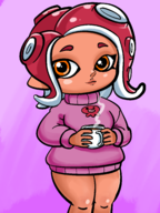 1girl artist:gusgux coffee drink octoling orange_eyes splatoon // 1620x2160 // 1.5MB