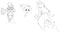 1girl animal_crossing animal_penis areolae artist:piopoi balls blush breasts dialogue dog_penis futanari isabelle knot medium_breasts monochrome multiple_poses nipples penis shut_up sketch text text_dialogue // 4425x2477 // 1.1MB
