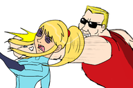 duke_nukem metroid punching samus_aran teeth // 1500x1000 // 369KB