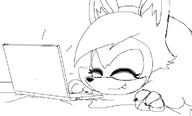1girl artist:rigeldraws eyes_closed happy laptop monochrome mouse sketch smile smiling sonic_(series) whisper_the_wolf // 753x455 // 17KB