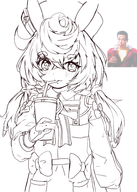 1girl artist:unknown drink drinking genshin_impact monochrome sigewinne solo // 2857x4000 // 3.5MB