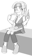 1girl artist:coolstylefag battle_network eating food mega_man_(series) sal solo steak // 1474x2601 // 964KB