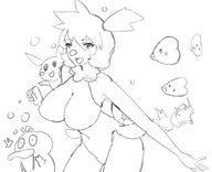1girl costume gyarados luvdisc misty pokemon popplio psyduck smile // 1024x832 // 252KB
