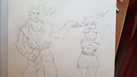 1boy 1girl dan_hibiki sakura_kasugano street_fighter traditional_medium // 2560x1440 // 806KB