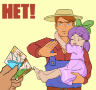 1boy 3girls artist:unknown barefoot breasts carrying carrying_someone carrying_under_arm cleavage colored eyes_closed farmer hand huge_breasts jas loli looking_at_viewer parody photo picture refuse tongue_out // 1024x965 // 324KB