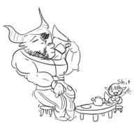 dialogue dragon_age horns iron_bull table teacup // 334x314 // 39KB