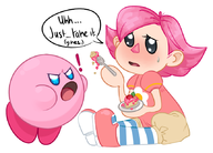 animal_crossing artist:narksfw cake colored kirby kirby_(series) text villager // 857x618 // 206KB