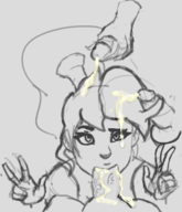 artist:gumbo cum fellatio hairjob huge_breasts masturbation monochrome peace_sign penis shantae shantae_(series) sketch // 1800x2100 // 1.4MB