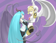 aigis android artist:blysill blue_hair colored crossover drool hatsune_miku horns long_hair monster_girl persona persona_(series) persona_3 shin_megami_tensei twintails vocaloid wings // 1950x1482 // 1.6MB