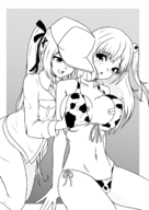 2girls artist:unknown bikini breast_grab cowprint dead_or_alive honoka marie_rose // 1754x2480 // 910KB