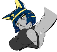 animal_crossing animal_ears ankha armpit artist:esao303 blue_hair cat_girl halter_top sweat underboob yellow_eyes // 2378x2172 // 205KB