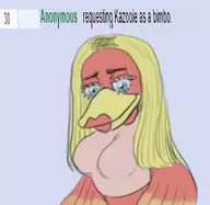 1girl artist:unknown banjo-kazooie bimbo blonde_hair huge_breasts kazooie lipstick shirt // 1100x1072 // 237KB