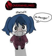 artist:chaikodog black_eyes blue_hair blush clerk colored crying dialogue employee lobotomy_corporation penis_shadow speech_bubble suit tears text tie twintails // 653x702 // 147KB