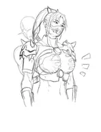 1girl anon artist:san20xxx grope groping huge_breasts ponytail sketch soulcalibur taki // 1020x1320 // 253KB