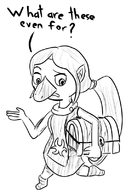 1girl artist:harrace beak carrying carrying_under_arm chest confused dialogue female joke medli monochrome monster_girl pointed_ears rito running sketch text the_legend_of_zelda wind_waker // 526x800 // 148KB