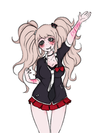 1girl 1mmko blonde_hair blood bow bra colored cut danganronpa drool junko_enoshima skirt swirly_eyes third-party_coloring tie twintails // 1467x1861 // 645KB